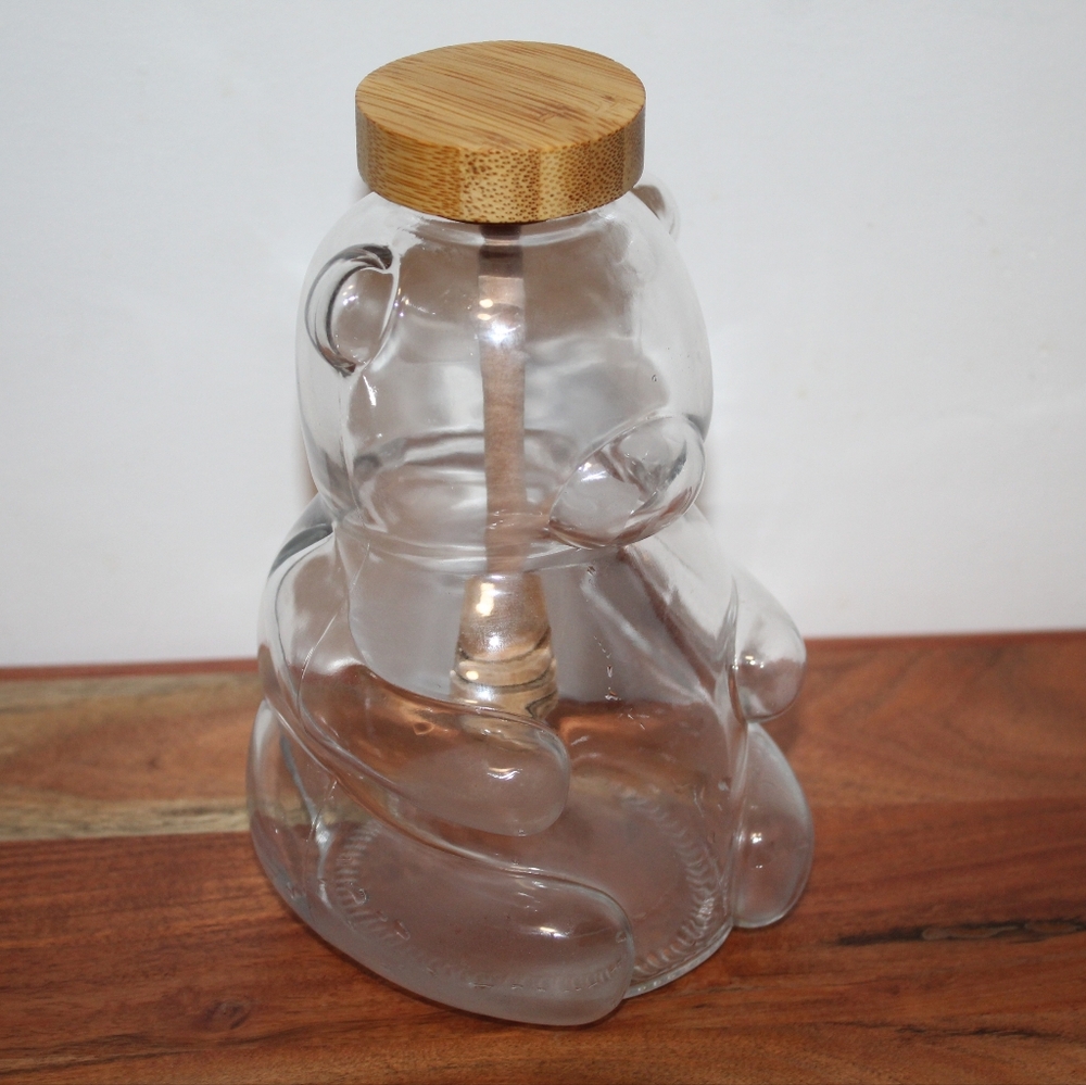 Clear Bear-Shaped Glass Jar with Wooden Lid